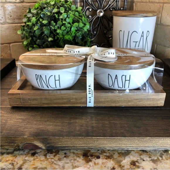 Rae Dunn Pinch & Dash With Wood Lids and Tray - Picture 1 of 6
